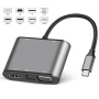 FX-1815B 8-v-1 hub – reža za kartico TF / HDMI / VGA / 3,5 mm priključek / USB-C / 3x USB-A na USB-C za MacBook – siv
