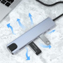 BYL-2017L 8v1 hub - reža za SD / TF kartico / RJ45 / HDMI / 2x USB-C / 2x USB-A na USB-C - siv