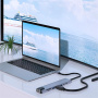 BYL-2017L 8v1 hub - reža za SD / TF kartico / RJ45 / HDMI / 2x USB-C / 2x USB-A na USB-C - siv