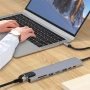 BYL-2017L 8v1 hub - reža za SD / TF kartico / RJ45 / HDMI / 2x USB-C / 2x USB-A na USB-C - siv