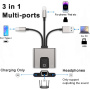 NK-1056S 3v1 redukcija - RJ45 / 3,5 mm jack / USB-C na USB-C / Lightning / USB-A - siva