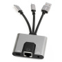 NK-1056S 3v1 redukcija - RJ45 / 3,5 mm jack / USB-C na USB-C / Lightning / USB-A - siva