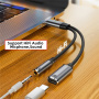 2-v-1 avdio in polnilni adapter - 3,5 mm jack / USB-C na USB-C - temno siv