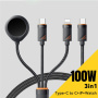 ESSAGER 3v1 univerzalni pleteni polnilni in podatkovni kabel - USB-C na magnetni plošček / USB-C / Lightning - 1,2 m - črn