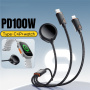 ESSAGER 3v1 univerzalni pleteni polnilni in podatkovni kabel - USB-C na magnetni plošček / USB-C / Lightning - 1,2 m - črn