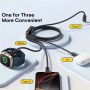 ESSAGER 3v1 univerzalni pleteni polnilni in podatkovni kabel - USB-C na magnetni plošček / USB-C / Lightning - 1,2 m - črn