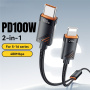 ESSAGER 2v1 univerzalni pleten polnilni in podatkovni kabel - USB-C na USB-C / Lightning - 1,2 m - črn