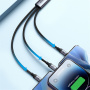 JOYROOM S-A21 3v1 univerzalni pleteni polnilni kabel - USB-C na USB-C / Lightning / micro USB - 1,2 m - črn