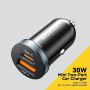 ESSAGER ES-CC12 avto polnilec z USB-C / USB-A priključki - 30W - črn