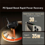 ESSAGER F760 komplet avto polnilnika z USB-C / USB-A priključki in izvlečnega USB-C kabla - 65W - 0,6 m - črn
