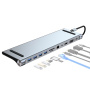 BYL-2003 11v1 hub - reža za SD / TF kartico / RJ45 / HDMI / VGA / 3,5 mm jack / USB-C / 4x USB-A na USB-C za MacBook - siv