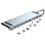 BYL-2003 11v1 hub - reža za SD / TF kartico / RJ45 / HDMI / VGA / 3,5 mm jack / USB-C / 4x USB-A na USB-C za MacBook - siv