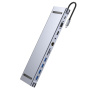 BYL-2003 11v1 hub - reža za SD / TF kartico / RJ45 / HDMI / VGA / 3,5 mm jack / USB-C / 4x USB-A na USB-C za MacBook - siv