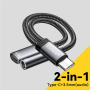 ESSAGER ES-YP25 2-v-1 avdio in polnilni adapter - 3,5 mm jack / USB-C na USB-C - siv