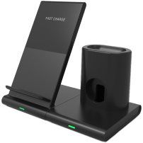 Q600 bezdrátový stojánek pro iPhone s prostorem na nabíjecí kabel pro Apple Watch / AirPods - 10W - černý