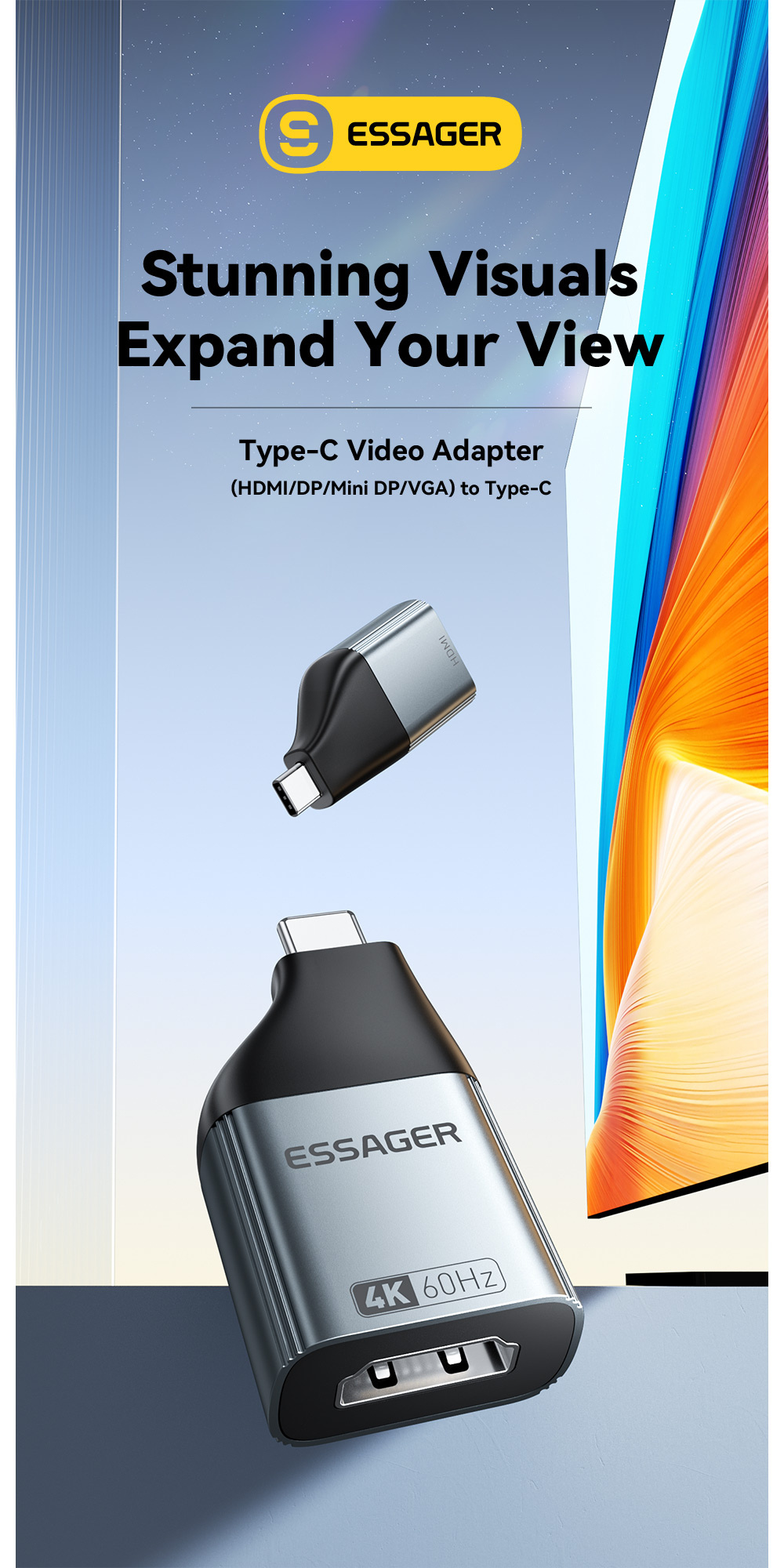 ESSAGER ES-OTG22 video redukcija - VGA na USB-C - temno siva