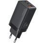 USAMS US-CC180 GaN hitri polnilni adapter z 2x USB-C / USB-A priključki - 65W - črn