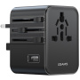 USAMS CC308 univerzalni potovalni adapter z 2x USB-C / USB-A priključki in izvlečnimi vtiči - 17W - črn
