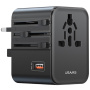 USAMS CC309 univerzalni potovalni adapter z 2x USB-C / USB-A priključki in izvlečnimi vtiči - 25W - črn