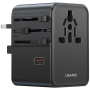 USAMS CC310 univerzalni potovalni adapter s priključki 3x USB-C / 2x USB-A in izvlečnimi vtiči - 70W - črn