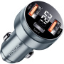 ESSAGER ES-CC10 avto polnilec z zaslonom in priključki USB-C / 2x USB-A - 80W - siv