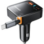 ESSAGER F760 komplet avto polnilnika z USB-C / USB-A priključki in izvlečnega USB-C kabla - 65W - 0,6 m - črn