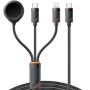 ESSAGER 3v1 univerzalni pleteni polnilni in podatkovni kabel - USB-C na magnetni plošček / USB-C / Lightning - 1,2 m - črn