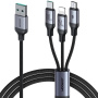JOYROOM S-A21 3-v-1 univerzalni pleten polnilni kabel - USB-A na USB-C / Lightning / micro USB - 1,2 m - črn