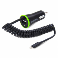 HAWEEL avtomobilski polnilec (2.1A) lightning / 8pin konektor - 1.2m črna