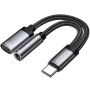 ESSAGER ES-YP25 2-v-1 avdio in polnilni adapter - 3,5 mm jack / USB-C na USB-C - siv