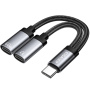 ESSAGER ES-YP25 2-v-1 avdio in polnilni adapter - 2x USB-C na USB-C - siv