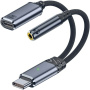 2-v-1 avdio in polnilni adapter - 3,5 mm jack / USB-C na USB-C - temno siv