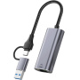 T30B 2-v-1 ethernetni adapter - RJ45 na USB-C / USB-A - siv