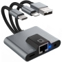 NK-1056S 3v1 redukcija - RJ45 / 3,5 mm jack / USB-C na USB-C / Lightning / USB-A - siva