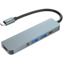 ENKAY 5-v-1 hub - HDMI / 3,5 mm jack / USB-C / 2x USB-A na USB-C - siv