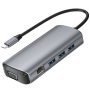 11-v-1 hub – reža za kartice SD/TF / RJ45 / HDMI / VGA / 3,5-mm priključek / USB-C / 4x USB-A na USB-C za MacBook – siv