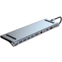 BYL-2003 11v1 hub - reža za SD / TF kartico / RJ45 / HDMI / VGA / 3,5 mm jack / USB-C / 4x USB-A na USB-C za MacBook - siv