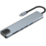 BYL-2017L 8v1 hub - reža za SD / TF kartico / RJ45 / HDMI / 2x USB-C / 2x USB-A na USB-C - siv