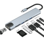 BYL-2017L 8v1 hub - reža za SD / TF kartico / RJ45 / HDMI / 2x USB-C / 2x USB-A na USB-C - siv