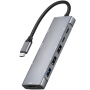 YME68 9-v-1 hub – reža za kartico SD / TF / HDMI / 3,5 mm priključek / 2x USB-C / 3x USB-A na USB-C za MacBook – siv
