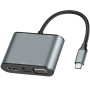 FX-1815B 8-v-1 hub – reža za kartico TF / HDMI / VGA / 3,5 mm priključek / USB-C / 3x USB-A na USB-C za MacBook – siv