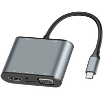 FX-1815B 8-v-1 hub – reža za kartico TF / HDMI / VGA / 3,5 mm priključek / USB-C / 3x USB-A na USB-C za MacBook – siv