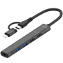 OTG-019Y 5v1 hub - 3,5 mm jack / 2x USB-C / 2x USB-A na USB-C / Lightning - temno siv