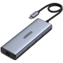 UGREEN CM490 9v1 hub - reža za SD / TF kartico / RJ45 / 2x HDMI / USB-C / 3x USB-A na USB-C - temno siv