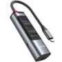Yesido HB24 5-v-1 hub – Mini Display Port / USB-C / 3x USB-A na USB-C – siv