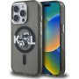 Karl Lagerfeld IML Glitter Karl and Choupette Sketch bleščeč pokrov z MagSafe za iPhone 15 Pro - siv