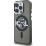 Karl Lagerfeld IML Glitter Karl and Choupette Sketch bleščeč pokrov z MagSafe za iPhone 15 Pro - siv