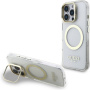 Guess IML Gold Outline ovitek z zložljivim stojalom in MagSafe za iPhone 16 Pro - prozoren