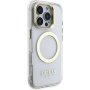 Guess IML Gold Outline ovitek z zložljivim stojalom in MagSafe za iPhone 16 Pro - prozoren