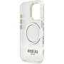 Guess IML Gold Outline ovitek z zložljivim stojalom in MagSafe za iPhone 16 Pro - prozoren